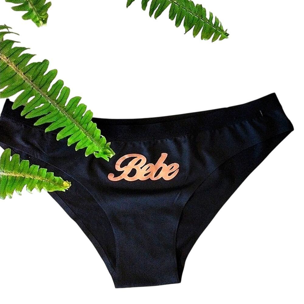 NWT bebe Luxury Intimates Panty Size L Black Luxury GOLD Monogram Logo Hi Cut